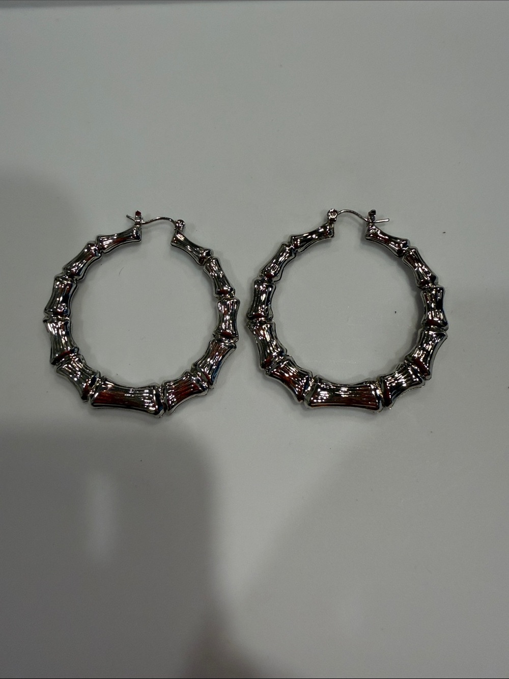 Silver Bamboo-Style Hoop Earrings - Women Jewelry